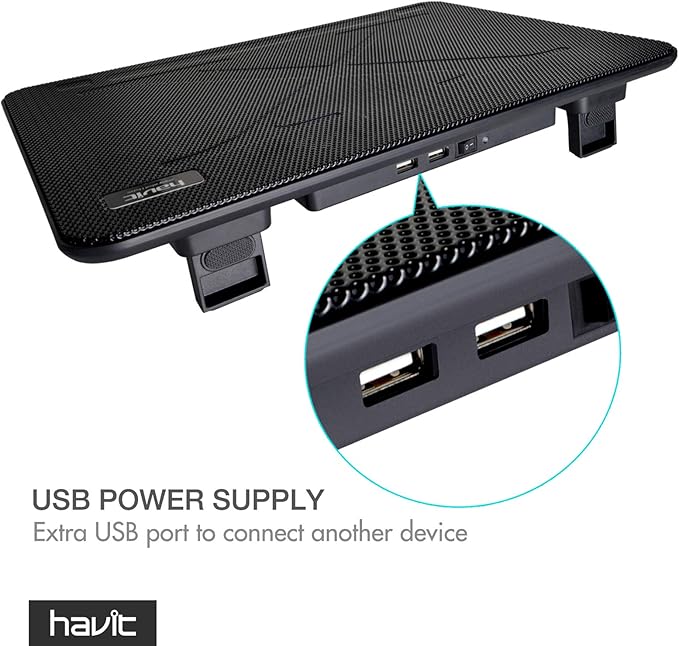 Havit HV-F2056 15.6-17 Inch Laptop Cooler Cooling Pad - Slim Portable USB Powered (3 Fans) (Black+Red)