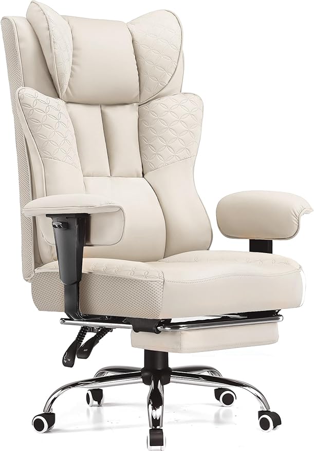GTPLAYER Big and Tall Office Chair 400LBS Wide Ergonomic Gaming Chair with Deluxe Embossing Designed Leather with Foot Rest150°Reclining Adjustable Soft Armrests Pocket Spring Back Support and Pillow