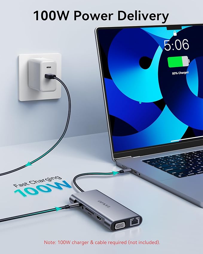 11-in-1 USB C Hub Multiport Adapter USB C Docking Station with 4K HDMI VGA 1080P 100W PD Ethernet SD/TF Audio USB 3.0 Port Laptop Dock for MacBook Pro/Air iPad Windows