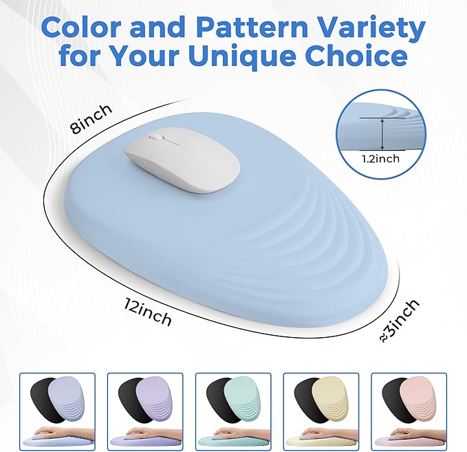 Ergonomic Mouse Pad with Wrist Support Memory Foam Wrist Rest for Pain Relief &amp Carpal Tunnel Non-Slip Base for Office Computer PC Laptop (12x8x1.2inch Light Blue)