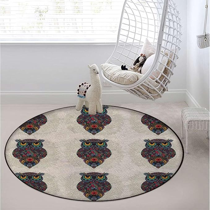 Multicolor Office Chair Mat Round Floor Mat for Home Non Slip Multi-Purpose Desk Chair Mat Rug for Hardwood Tile Floor Carpets Oriental Pattern on Geometric Colorful Diameter 39.4 in