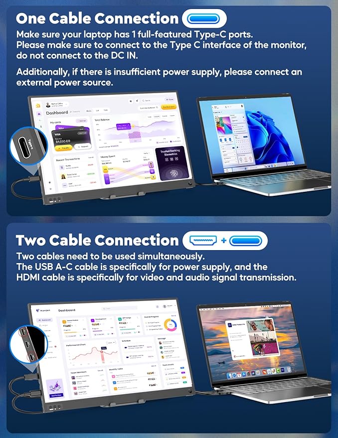 ZSCMALLS Portable Monitor 15.6 1080P FHD Laptop Monitor USB-C HDMI Computer Display IPS Second Screen Laptop Extended Screen for PC Phone Mac Xbox PS4/5 Switch