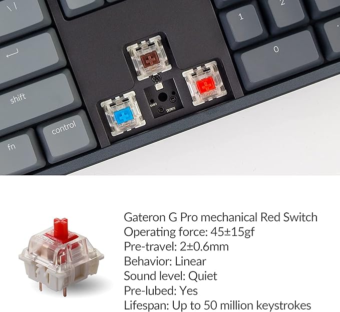 Keychron K10 RGB Full Size Layout Hot-Swappable Mechanical Keyboard for Mac Windows Multitasking 104-Key Bluetooth Wireless/USB Wired Gaming Keyboard with Keychron Super Red Switch Aluminum Frame