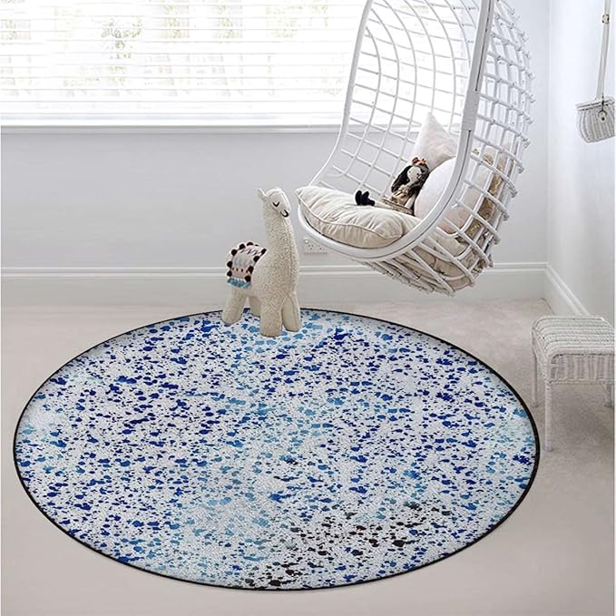 Abstract Soft Round Area Rug for BedroomCircle Rug Shaggy Floor Mat for PlayroomTeen Room Decor for Girls Boys Splattered Paint DropsPurple White Diameter 43.3 in