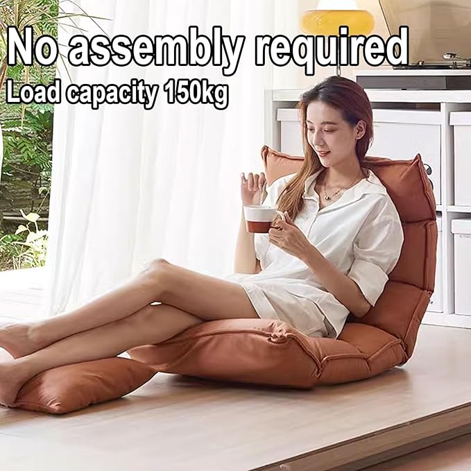 Single Sofa Chair Modern Floor Seat 5-Position Adjustable Backrest Freestanding Support Load Capacity 150kg for Living Room Bedroom Balcony Multi-Color(Yellow)