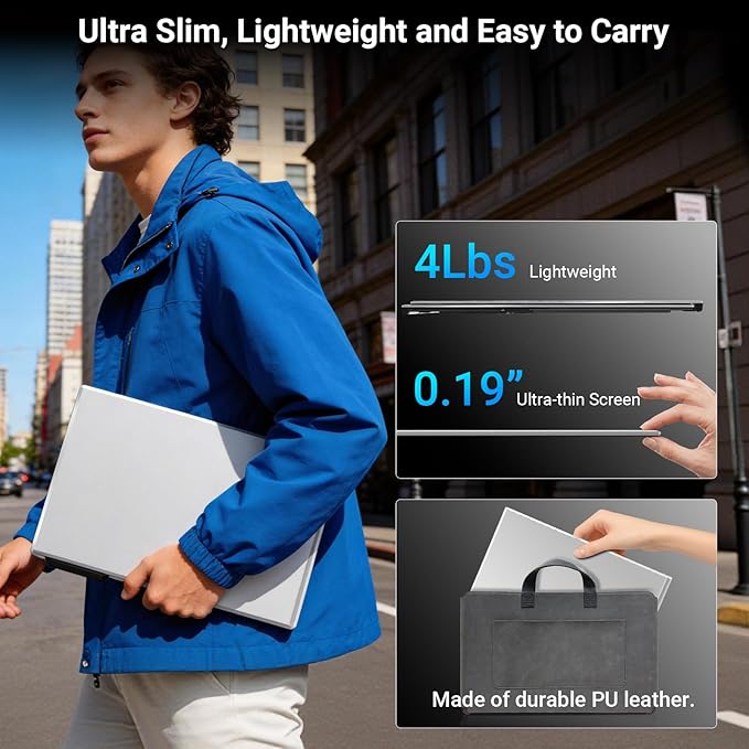15.6 Laptop Screen Extender 1080P FHD Triple Portable Monitor for Laptops Ultra-Slim Travel Dual Monitor Fit for 13-17.3 Laptops USB-C Plug&ampPlay Extended Screen Compatible with Win/Mac/Androi
