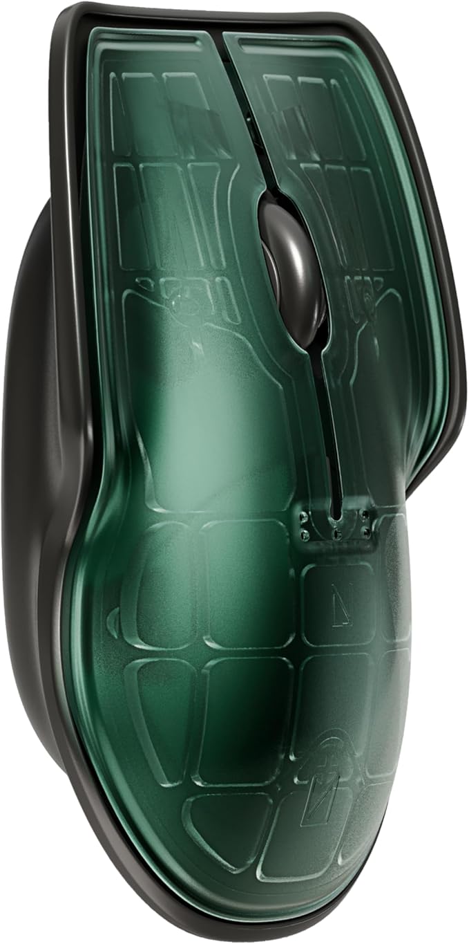 LUNAR ARTEFACTS Ambidextrous Rechargeable Bluetooth Wireless Computer Mouse Green Translucent with Black Powder Coated Aluminum USB-C