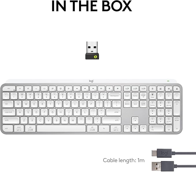 Logitech MX Keys S Wireless Keyboard Low Profile Fluid Precise Quiet Typing Programmable Keys Backlighting Bluetooth USB C Rechargeable for Windows PC Linux Chrome Mac - Pale Grey