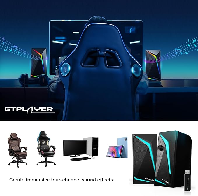 GTPLAYER Computer Speakers USB Powered RGB Gaming Speakers Bluetooth for Desktop PC Laptop Tablets and GT Family Music Gaming Chair