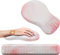 MEKASS Ergonomic Mouse Pad and Keyboard Wrist Rest Set Super Soft Memory Foam Desk Wrist Support for Computer Keyboard Non-Slip Arm Palm Rests Cushion for Typing Gaming Office (Light Pink Marble)