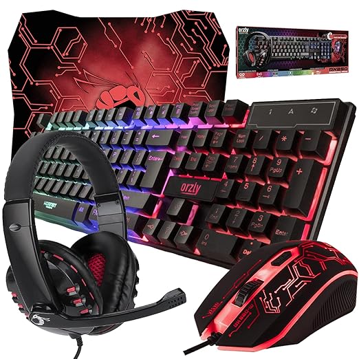 Gaming Keyboard and Mouse and Mouse pad and Gaming Headset Wired LED RGB Backlight Bundle for PC Gamers and Xbox and PS4 Users - 4 in 1 Edition Hornet RX-250