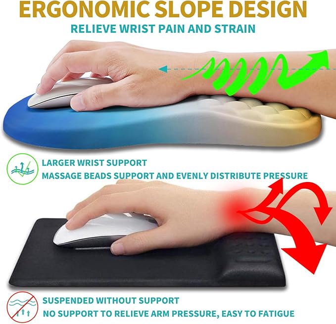 Hokafenle 2 in 1 Ergonomic Mouse Pad Wrist Support &amp Wrist Rest for Computer Keyboard Set with Relieve Carpal Tunnel Pain Massage Bulge and Full Memory Gel Design (2In1 Set Morning Sky)