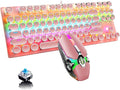 Mechanical Gaming Keyboard and Mouse Combo 87 Key Retro Punk Typewriter-StyleBlue Switch RGB Rainbow Backlit KeyboardCool Breathing Light Lightweight Gaming Mouse for Game and OfficePink