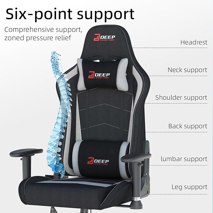 Gaming Chair High-Back Ergonomic Computer Chair Adult Lumbar Support Breathable Fabric Office Chair 3D Independent Armrests。(1005-gray)