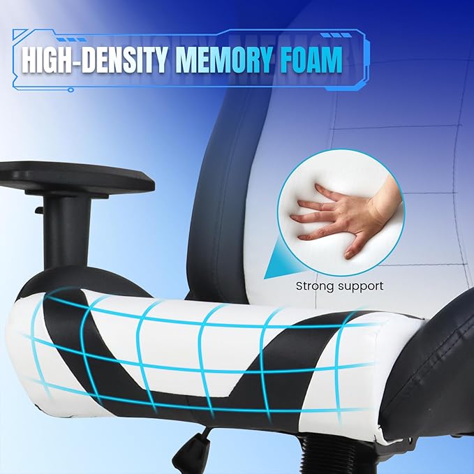 DIKEP Gaming Chair Video Game Chair with Footrest Lumbar Support Headrest PU Leather High Back Computer Chair for Home Office White Black