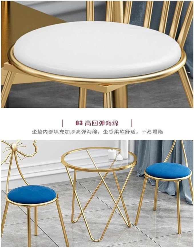 Round Stool Industrial Gaming Chair with Cushioned Seat for Office Bedroom and Vanity White Leather Home Furniture