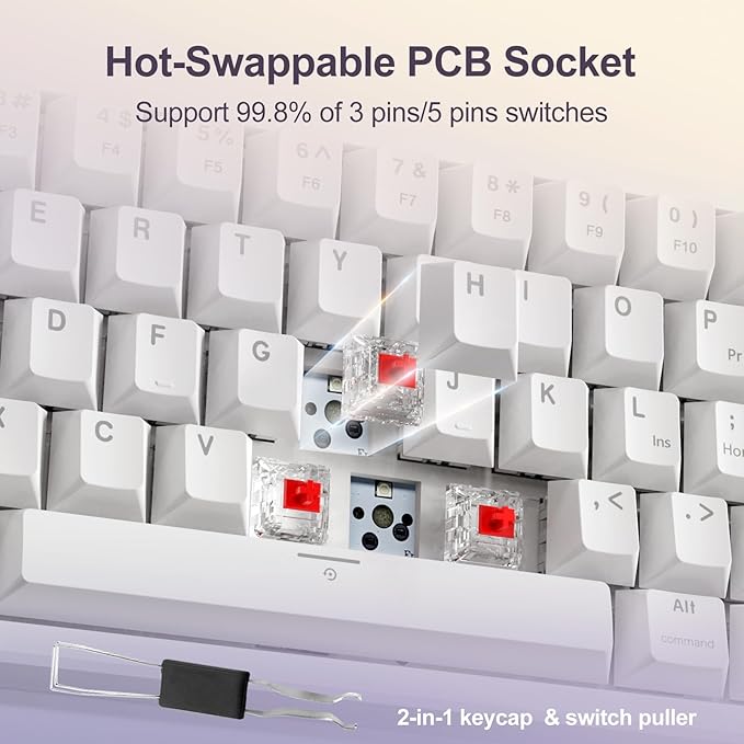 X82 Wired Gaming Keyboard with Volume Knob60% Mechanical Keyboard Gasket Mount RGB Backlit with SoftwareMini Keyboards with 66 Keys Hot Swappable Red SwitchTranslucent Characters White