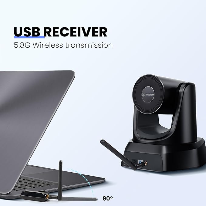 TONGVEO 5.8GHz Wireless Conference Room Camera System with Bluetooth Microphone20X 60fps PTZ Camera for Worship Online Conference Works with Zoom Skype OBS Easy to Set Up