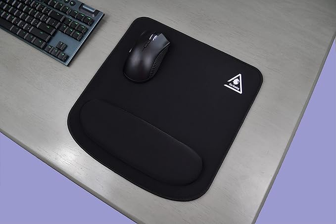 Mouse Pad with Wrist Support - Large (12.6 x 13 inches) Black Cloth Mousepad | Stitched Edges | Non-Slip Rubber Base | Ergonomic Foam Wrist Rest (Large)