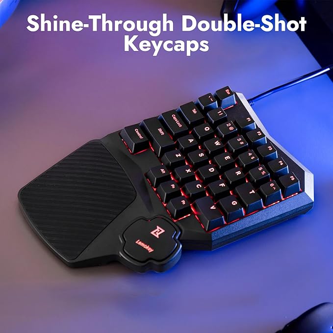 LEMOKEY X0 One Handed Gaming Keyboard 35 Keys North-Facing Red Backlit Wired QMK Keypad Silicone Palm Rest Shine-Through Double-Shot Keycaps with Tactile Brown Mechanical Switch for Windows/Linux