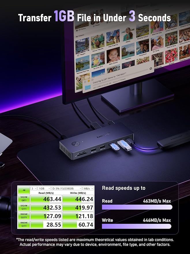 Lemorele 13-in-1 USB-C Docking Station Triple Monitor Dock DP 1.2 4K@60Hz 2X HDMI 2.0 4K@60Hz DP Needs DSC for 4K@30 Triple Mode 100W PD Gigabit Ethernet USB 3.0/2.0 SD/TF Audio Windows/Mac