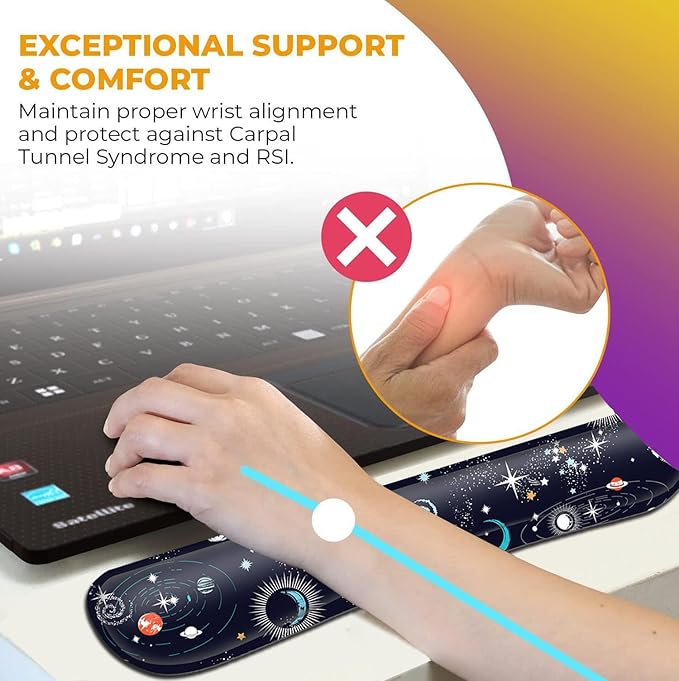 Mouse Pad with Wrist Support Soft Memory Foam Keyboard Wrist Rest Ergonomic Gel Mouse PadCute Cartoon Space Galaxy Constellation Office Easy Typing Games to Relieve Fatigue Non-Slip and Durable