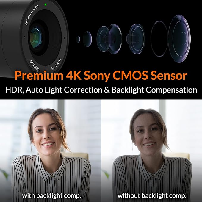 Innex C570 120-Degree Wide Angle Webcam 4K with AI Tracking Auto-Framing ePTZ Webcam with Microphone 5X Digital Zoom Remote Control Privacy Cover Conference Camera for Zoom Microsoft Teams
