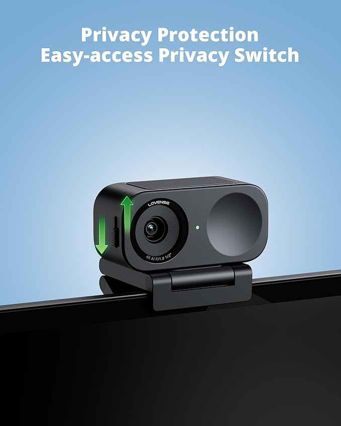LOVENSE Webcam 2 4k for PC Live Streaming Camera 1/2 Sensor True Focus Al Noise Canceling Hand Gesture Control Mobile Control Auto Framing Customizable Audio Modes Microphones Privacy Control