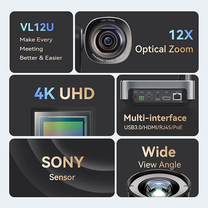 Tenveo PTZ Camera and Controller Bundle- 12X 4K PTZ Camera with HDMI/USB3.0/LAN(PoE) and PTZ Controller Joystick Keyboard Controller for Church Worship Services Live Streaming Conference