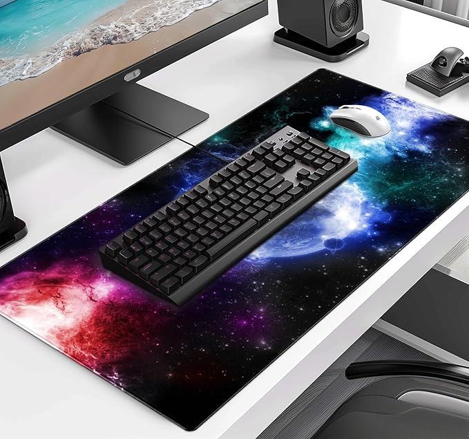 Large Extended Gaming Mouse Pad with Stitched Edges Non-Slip Waterproof Rubber Base Mouse Pad for Office Computer Keyboard Laptop and Home Desk Pad 35.4 x 15.7 x 0.12 Inch (Nebula Starry Sky)