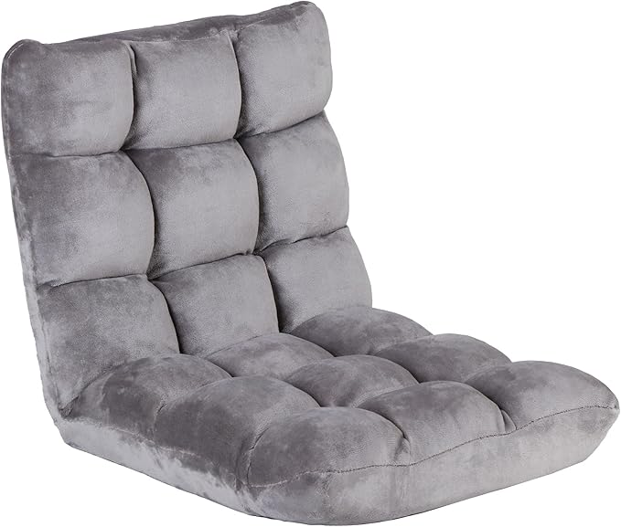 Nouva Adjustable Floor Chair 14-Position Sofa Bed Foldable Cushion Video Gaming Chairs Bean Bag Chair Reading Seating for Adults Kids Teens for Bedroom Living Room Indoor UseGrey