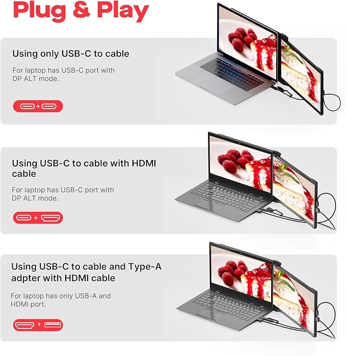 Portable Monitor - Mobile Pixels Duex Plus DS 13.3 FHD 1080P Laptop Monitor Extender USBA/Type-C/HDMI Plug and Play Laptop Screen for 13-14.5 Laptops Windows/macOS/Android/Switch Compatible