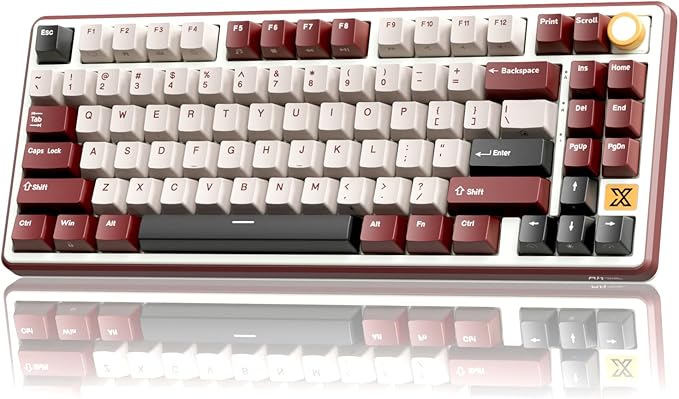 RK ROYAL KLUDGE X87 Gasket Mechanical Keyboard 75% Wireless Gaming Keyboard with Touchable X-Plate &amp Volume Knob Bluetooth/2.4GHz/Wired Hot Swappable RGB Backlit (Red Linear Cream Switch)