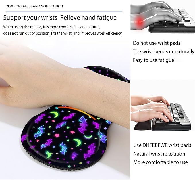 Keyboard Mouse Pad SetLarge Desk Pad+Keyboard Wrist Rest+Mouse Wrist Support+CoasterEasy Typing Pain Relief Non-Slip Wrist Support Mousepad Set Home OfficeGlowing Bats