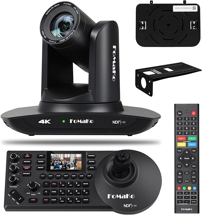 FoMaKo 4K 20X PTZ Camera HDMI AI Auto-Tracking PTZ CameraPTZ Controller PoE 3 LCD Screen Preview for Church Worship Education Conference Events PTZ BundleNDI 6 &amp NDI HX3 Certified(K20UH+KC608)