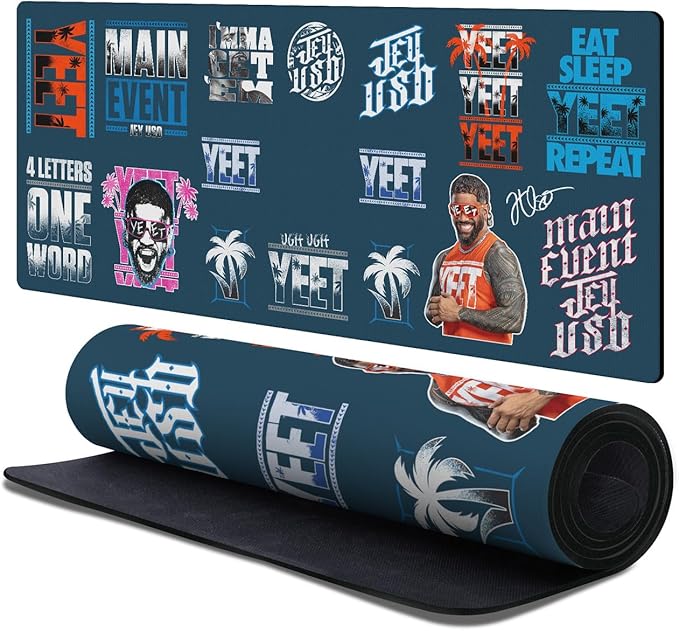 Head Case Designs Officially Licensed WWE Sticker Collage Jey USO 37.4 x 15.75 x 0.16 inches (900 x 400 mm) - XL Gaming Office Desk PC Keyboard Mouse Mat Pad