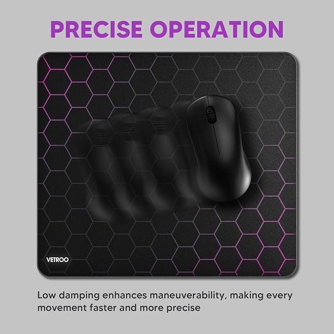 Vetroo GMP300 Tempered Glass Gaming Mouse Pad Micro-Etched 3mm Tempered Glass with Silicone Anti-Slip Base Multi-Layer Curing Smooth Operation for Esport &amp Work (Black)