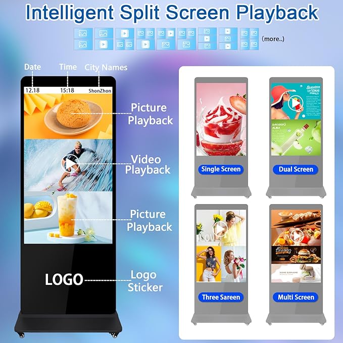 43 Digital Signage Display Kiosk 1080P Non Touchscreen Kiosks Interactive Floor Standing Full HD IPS LCD Screen Commercial Totem with Android 11 System Interactive Advertising Media Player