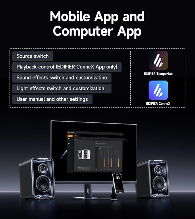 Edifier QR30 2.0 Desktop Active Speaker Compact Bluetooth V5.4 Computer Speakers Wireless Bookshelf Speaker 30W (RMS) 3.5mm AUX &amp USB-A Wired Input App Control Black (Renewed)