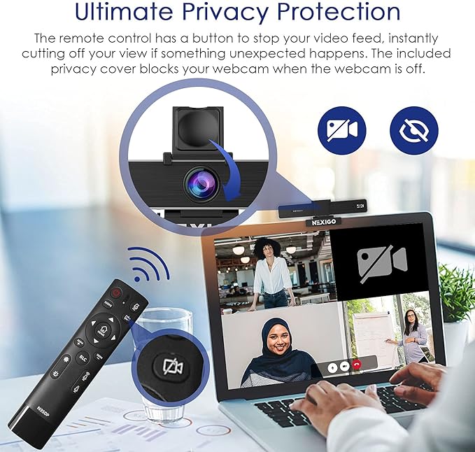 NexiGo Zoom Certified N950P 4K Zoomable Webcam with Remote Control Sony_Starvis Sensor 5X Digital Zoom Pro Web Camera with Dual Stereo Mics for Zoom Skype Teams Twitch