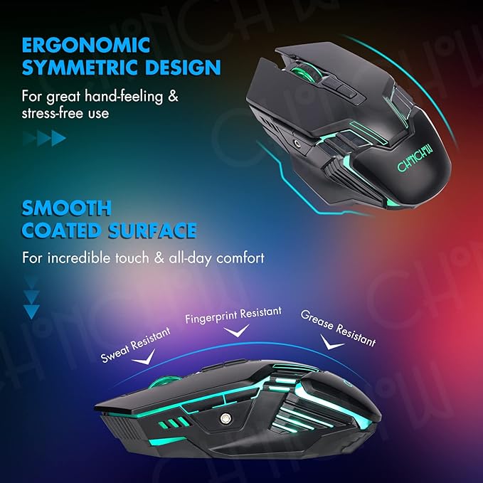 CHONCHOW Wireless Gaming Keyboard and Mouse Combo Rechargeable 87 Key LED Light Up Keyboard Ergonomic Gaming Mouse Backlit Wireless Mouse and Keyboard for Xbox PS4 PS4 PC Laptop