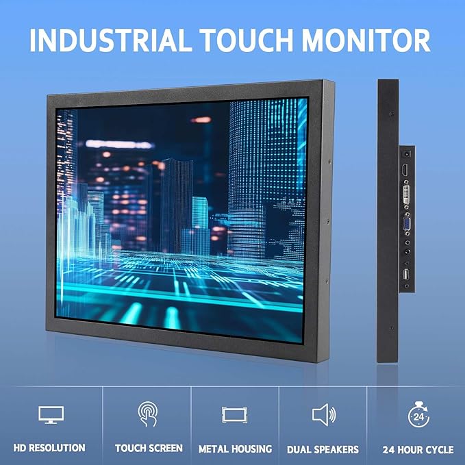 VSDISPLAY 15 Inch 1000 Nits High Brightness Touch Screen LCD Monitor 1024x768 IPS Outdoor Industrial Display with H/D DVI VGA Video Input