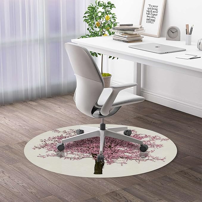 Purple Lilac PU Leather Office Chair Mat for Hardwood Floor Computer Chair Mat Nature Spring Tree for Home/Office Rolling Chair and Computer Desk Love Themed Tree Diameter 59 in