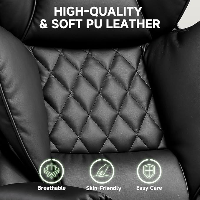 COMHOMA Big and Tall Office Chair High Back Leather Gaming Chair with Footrest Executive Ergonomic Office Chair with Pocket Spring Lumbar Support and with Outward Fixed Soft Armrests