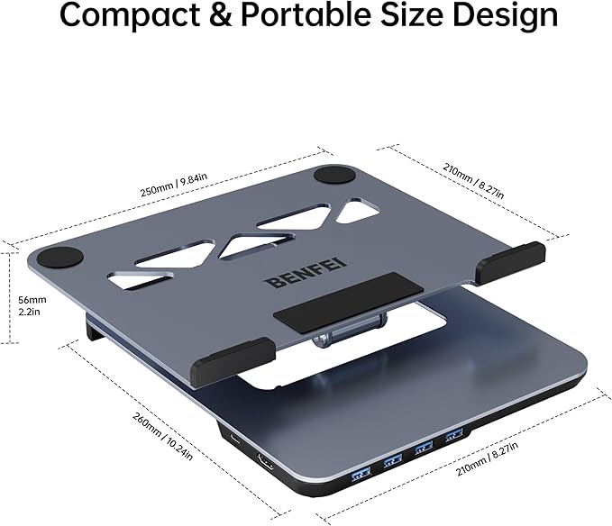 BENFEI Laptop Stand with USB C 6in1 Docking Station HDMI 4K@60Hz 4*USB3.0 100W PD Compatible with MacBook Pro/Air iPad Pro XPS Thinkpad