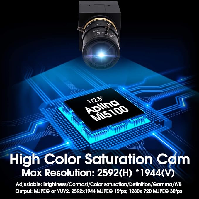 5mp USB Camera with Zoom 2.8-12mm Lens Webcam Variable Focus PC Camera Mini UVC USB2.0 USB with Camera for Computer Manual Zoom Close-up Camera Industrial Varifocal Web Camera for Raspberry Pi Laptop