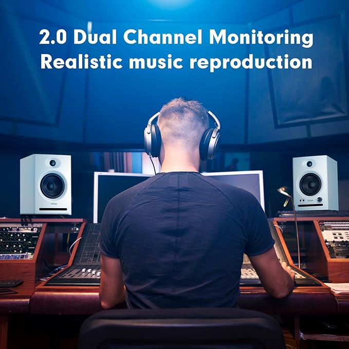 Ortizan C7 Dual-Mode 2.0 Studio Monitors Active Monitor Speakers for Near Field Music Production Bluetooth 5.3 Wireless Computer PC Monitor Gaming Bookshelf Speakers(Pair White)