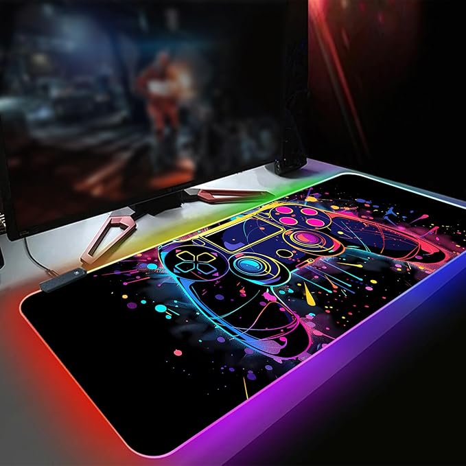 XL RGB Gaming Mouse Pad with 14 Light Modes - Light Up Gamer Mouse Pad31.5 x 11.8in Non-Slip Gamepad Style Led Large Gamer MousepadBlack Long Glowing Gaming Accessories for Desk Waterproof