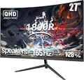 27 Inch Curved Gaming Monitor – QHD 1440P 165Hz Refresh Compueter Monitor 1ms Response DP HDMI VESA Mount 120% sRGB HDR Eye Care Slim Bezel Adjustable Stand