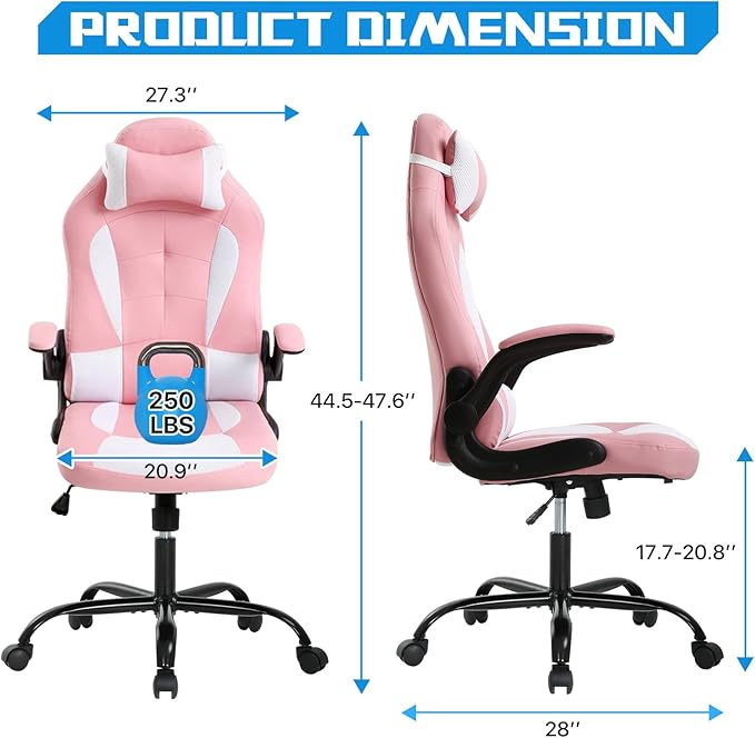PC Gaming Chair Ergonomic Office Chair Computer Desk Chair with Armrests Headrest and Lumbar Support PU Leather Taipan High Back Home Computer Chair (Pink)